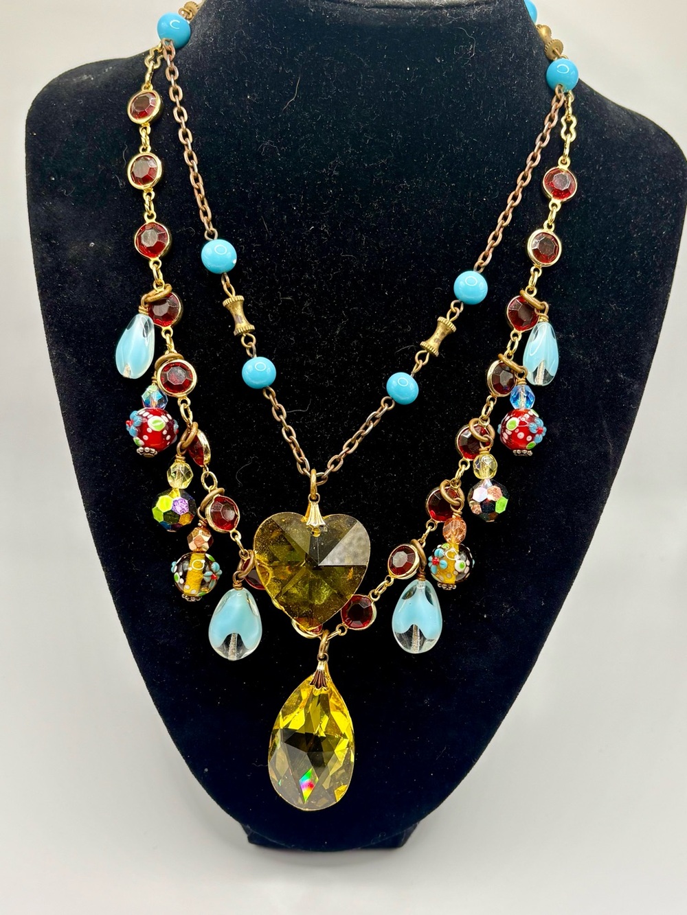 Rare Brenda Perruzza 1990s Signed Wearable Art Lampwork Glass Necklace